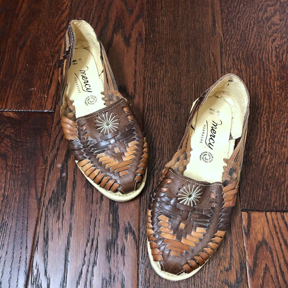 Vintage Mercy Huarache Brown Leather Woven Shoes